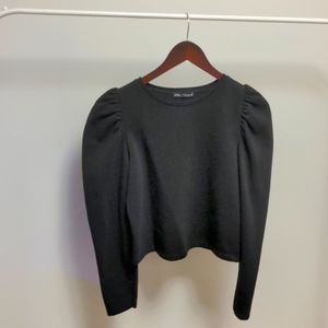 Zara black puff sleeve crop sweater